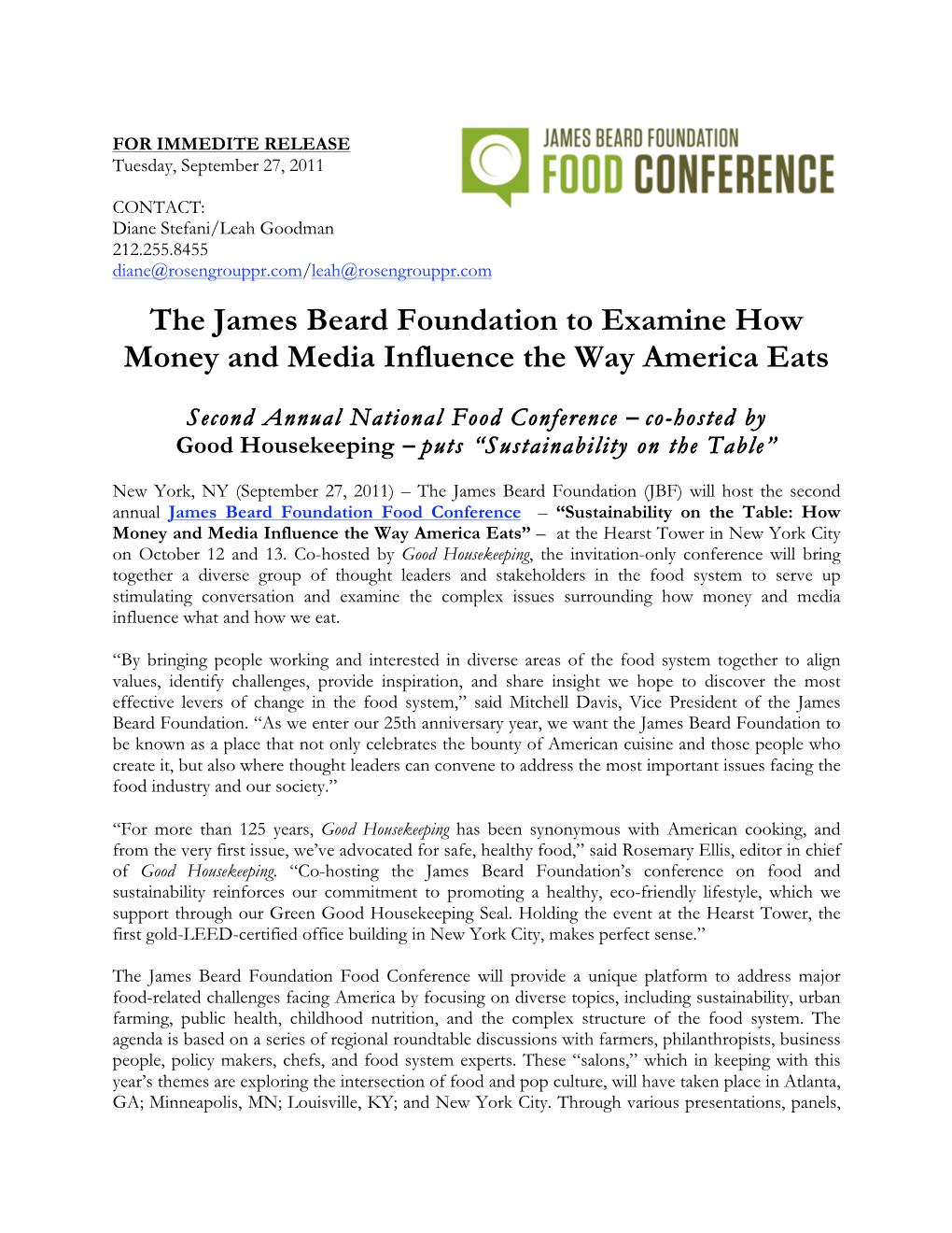 2011 Food Conference Release FINAL 9.27.11-2