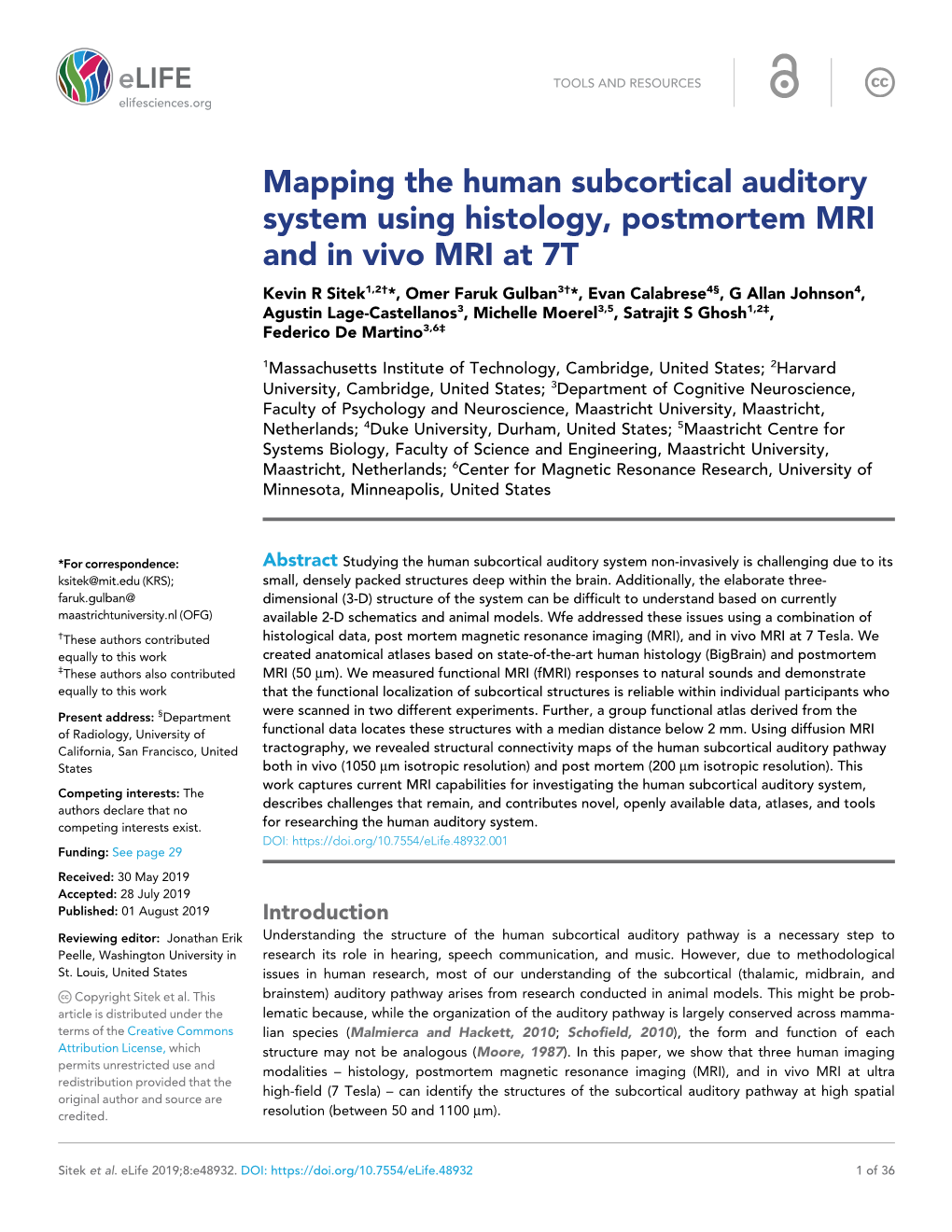 Mapping the Human Subcortical Auditory System Using Histology