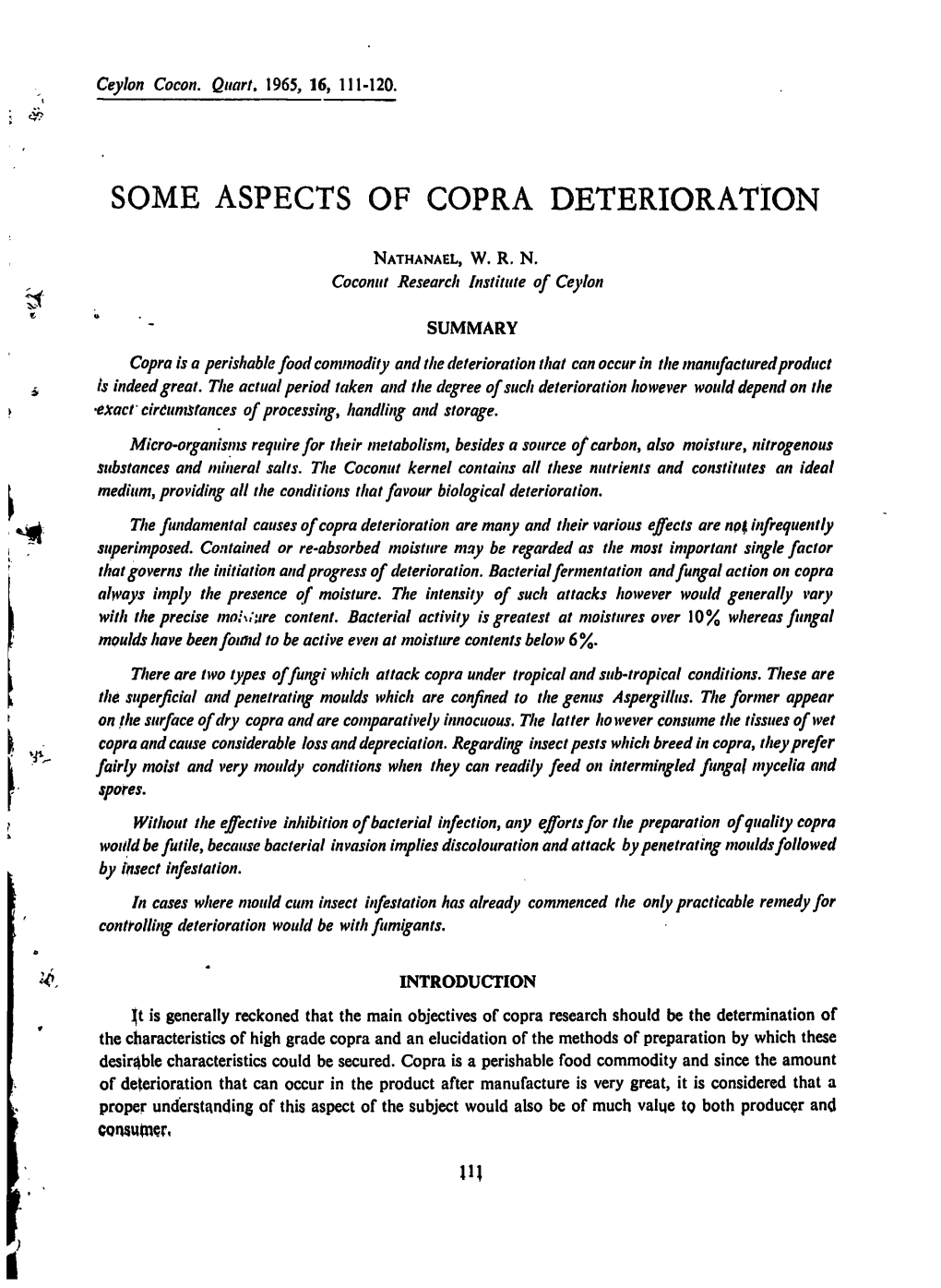 Some Aspects of Copra Deterioration