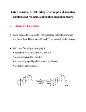 Examples of Oxidative Addition and Reductive Elimination Used in Industry