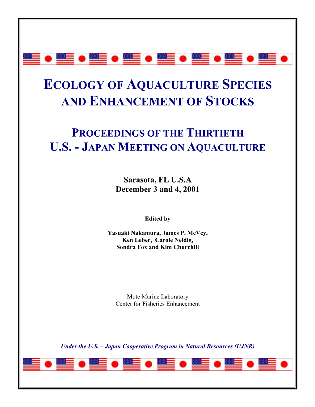 Ecology of Aquaculture Species and Enhancement of Stocks