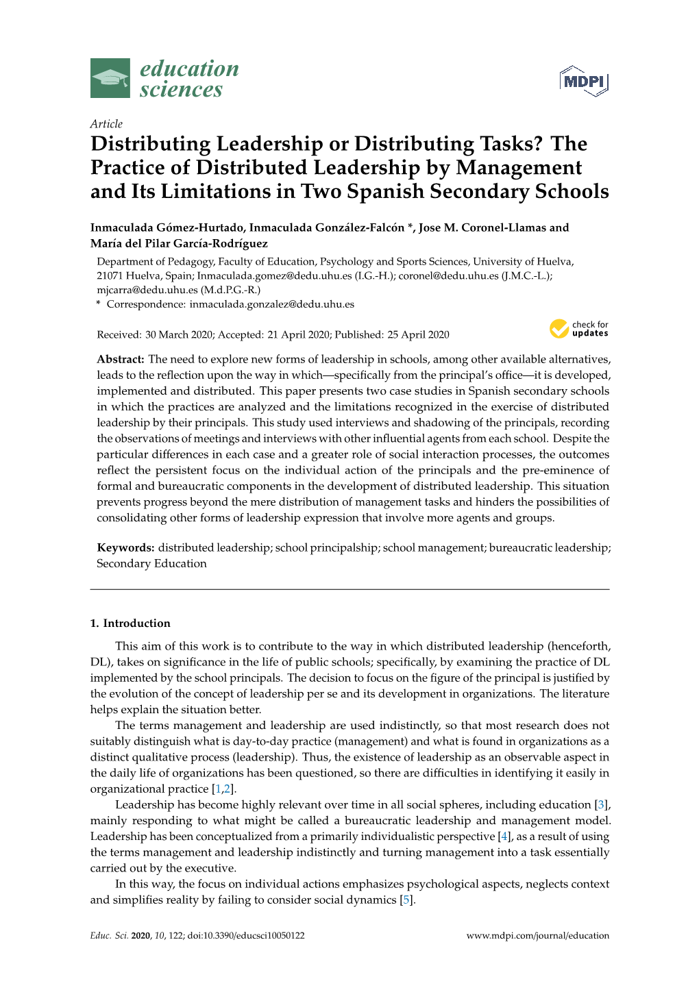 The Practice of Distributed Leadership by Management and Its Limitations in Two Spanish Secondary Schools