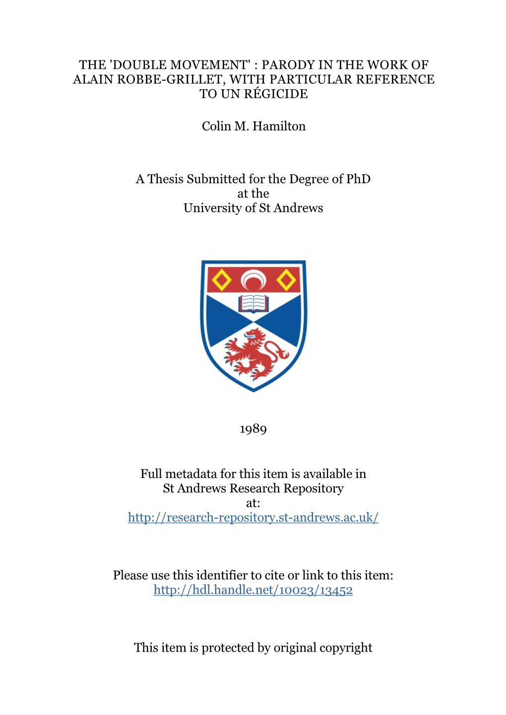 Colin M. Hamilton Phd Thesis