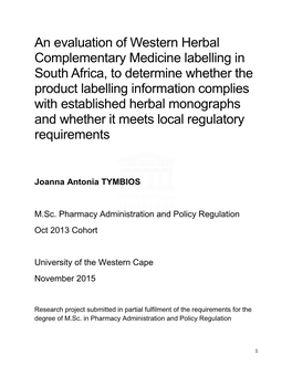 An Evaluation of Western Herbal Complementary Medicine Labelling