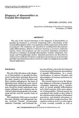 Diagnosis of Abnormalities in Gonadal Development BERNARD GONDOS, M.D