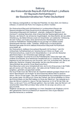 Satzung Des Kreisverbands Bayreuth-Hof-Kulmbach („Diebasis KV Bayreuth-Hof-Kulmbach“) Der Basisdemokratischen Partei Deutschland