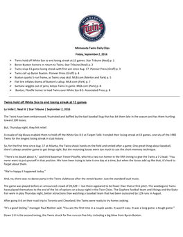 Minnesota Twins Daily Clips Friday, September 2, 2016