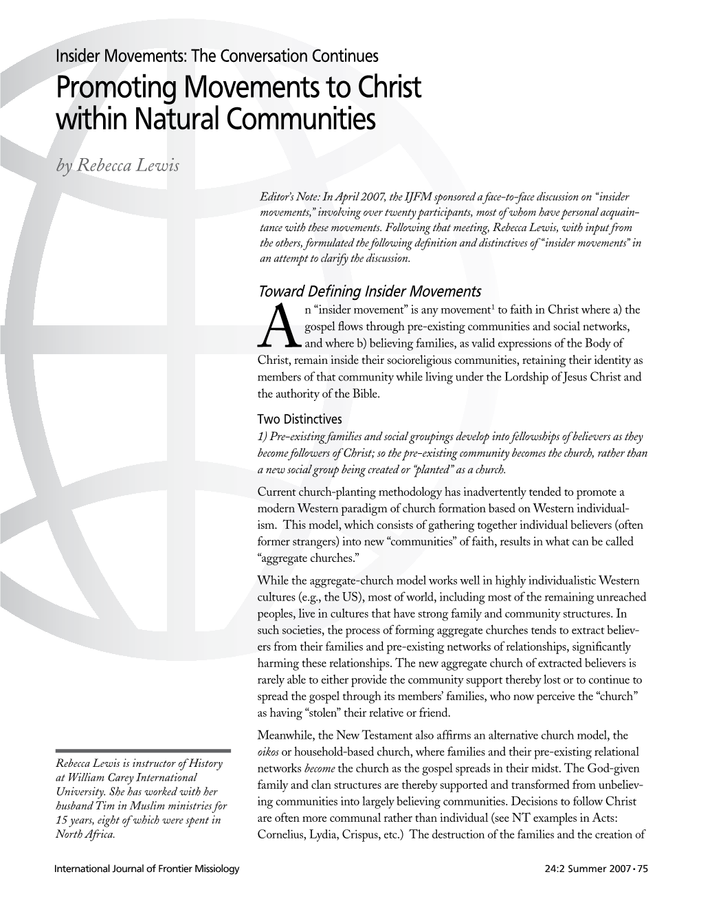 Promoting Movements to Christ Within Natural Communities by Rebecca Lewis