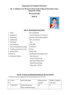 Department of Collegiate Education Dr. G. Shankar Govt Women's First