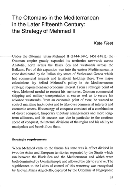 The Ottomans in the Mediterranean in the Later Fifteenth Century: the Strategy of Mehmed 11