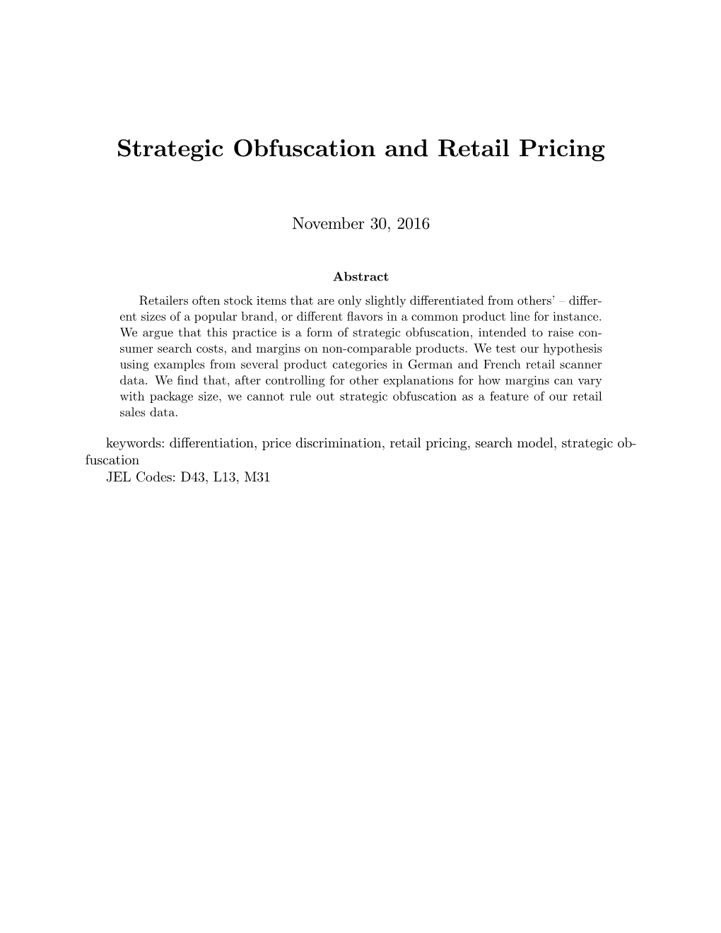 Strategic Obfuscation and Retail Pricing