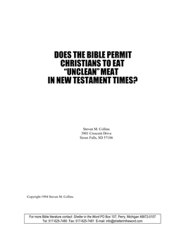 Does the Bible Permit Christians to Eat "Unclean" Meat in New