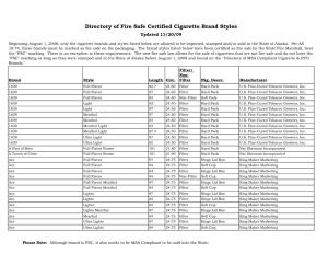 Directory of Fire Safe Certified Cigarette Brand Styles Updated 11/20/09