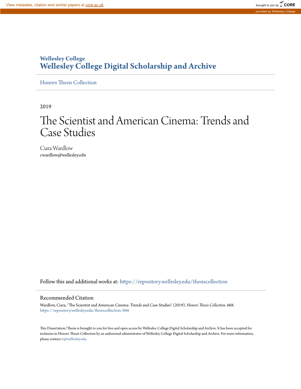 The Scientist and American Cinema: Trends and Case Studies