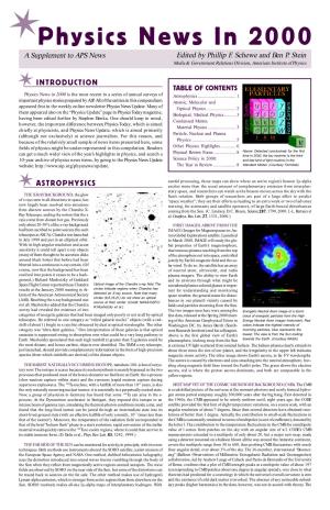 Physics News in 2000 a Supplement to APS News Edited by Phillip F