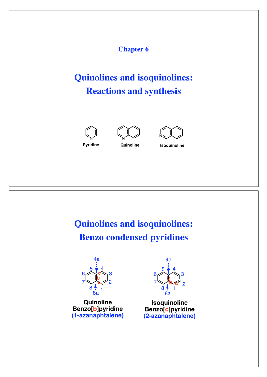 Reactions and Synthesis Quinolines and Isoquinolines