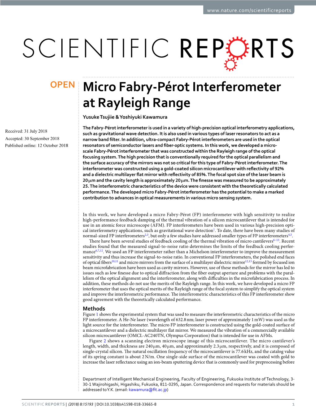Micro Fabry-Pérot Interferometer at Rayleigh Range Yusuke Tsujiie & Yoshiyuki Kawamura