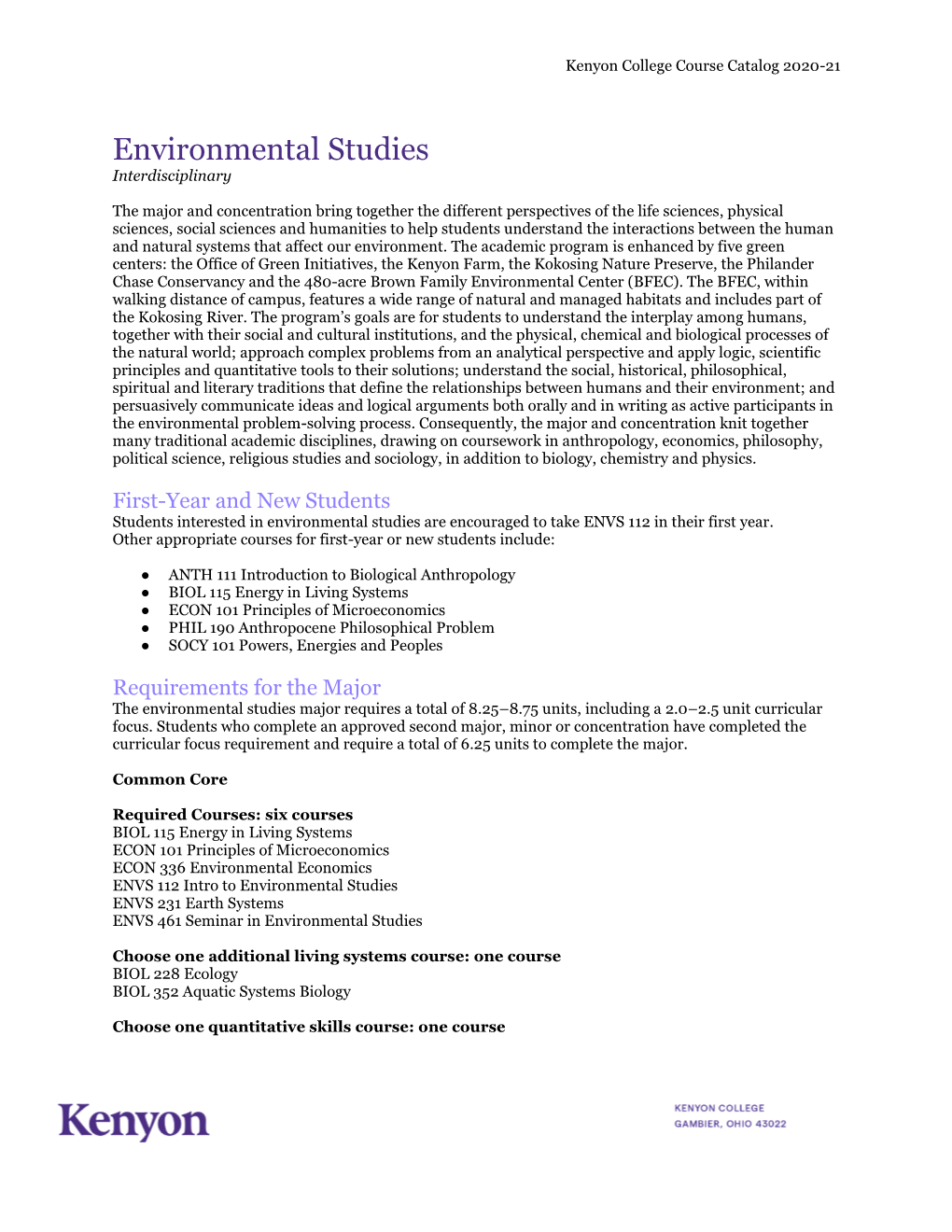 Environmental Studies Interdisciplinary