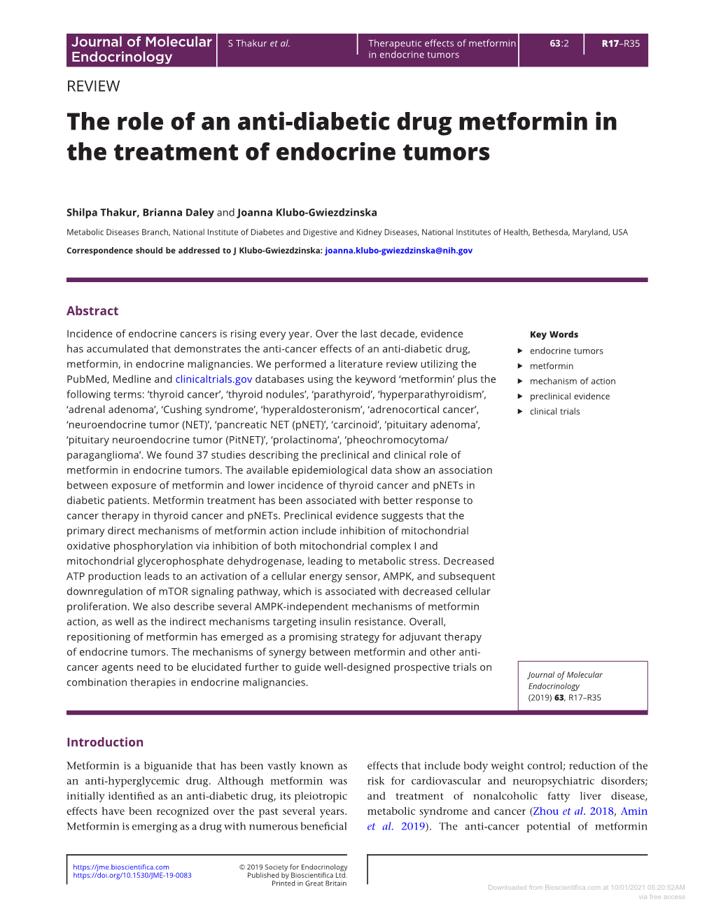 The Role of an Anti-Diabetic Drug Metformin in the Treatment of Endocrine Tumors