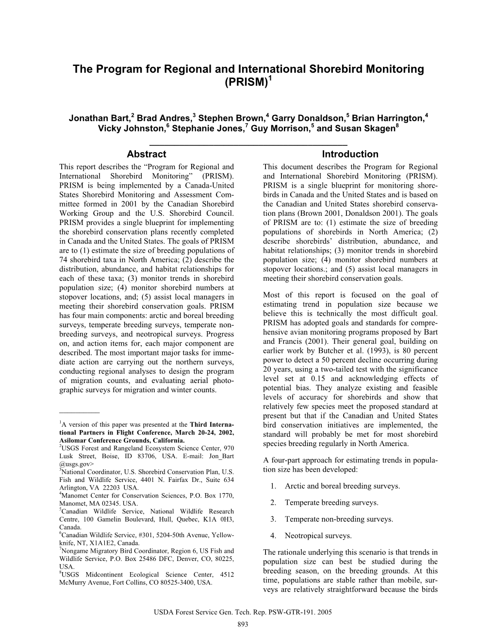 The Program for Regional and International Shorebird Monitoring (PRISM)1