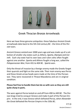 Greek Thracian Bronze Arrowheads