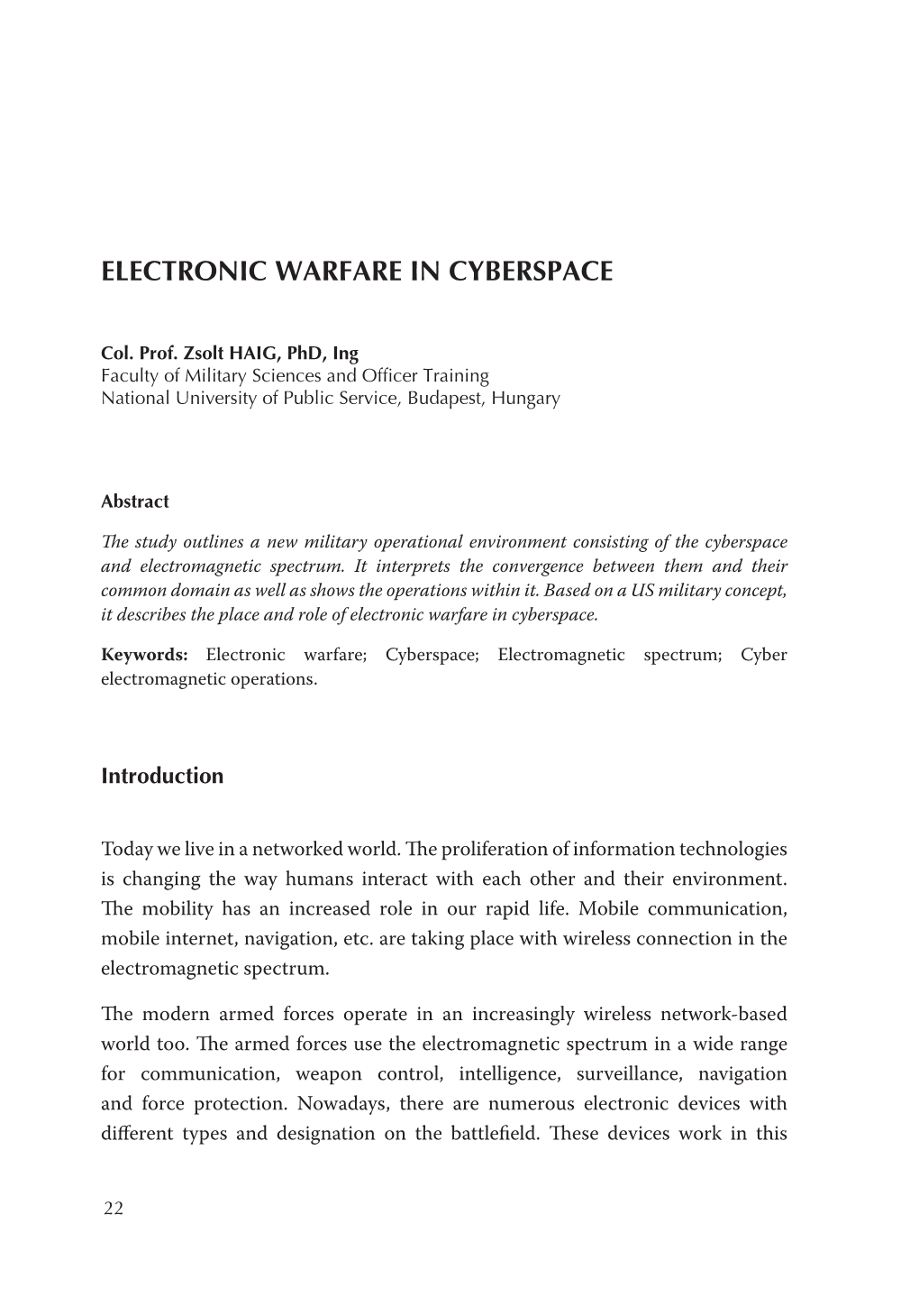 Electronic Warfare in Cyberspace