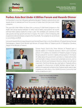 Forbes Asia Best Under a Billion Forum and Awards Dinner December 9, 2014 • Bangkok, Thailand