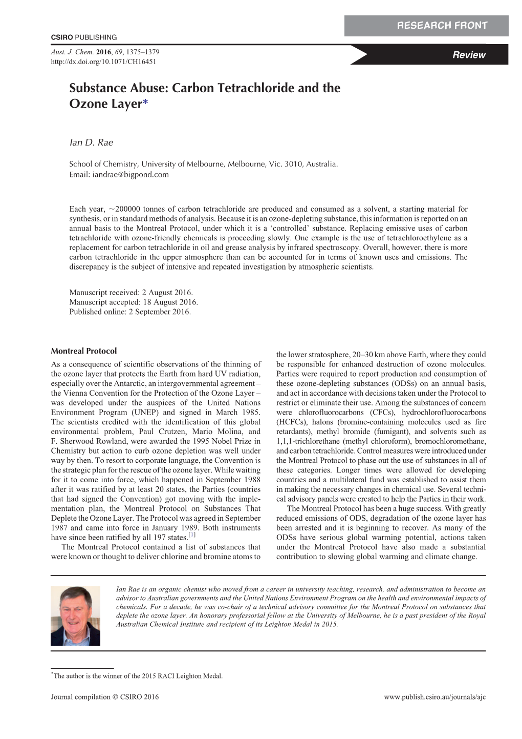 Substance Abuse: Carbon Tetrachloride and the Ozone Layer*