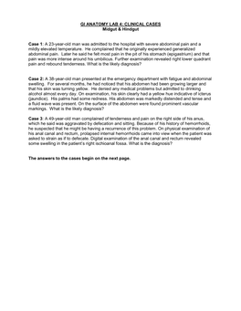 GI ANATOMY LAB 4: CLINICAL CASES Midgut & Hindgut Case 1: A