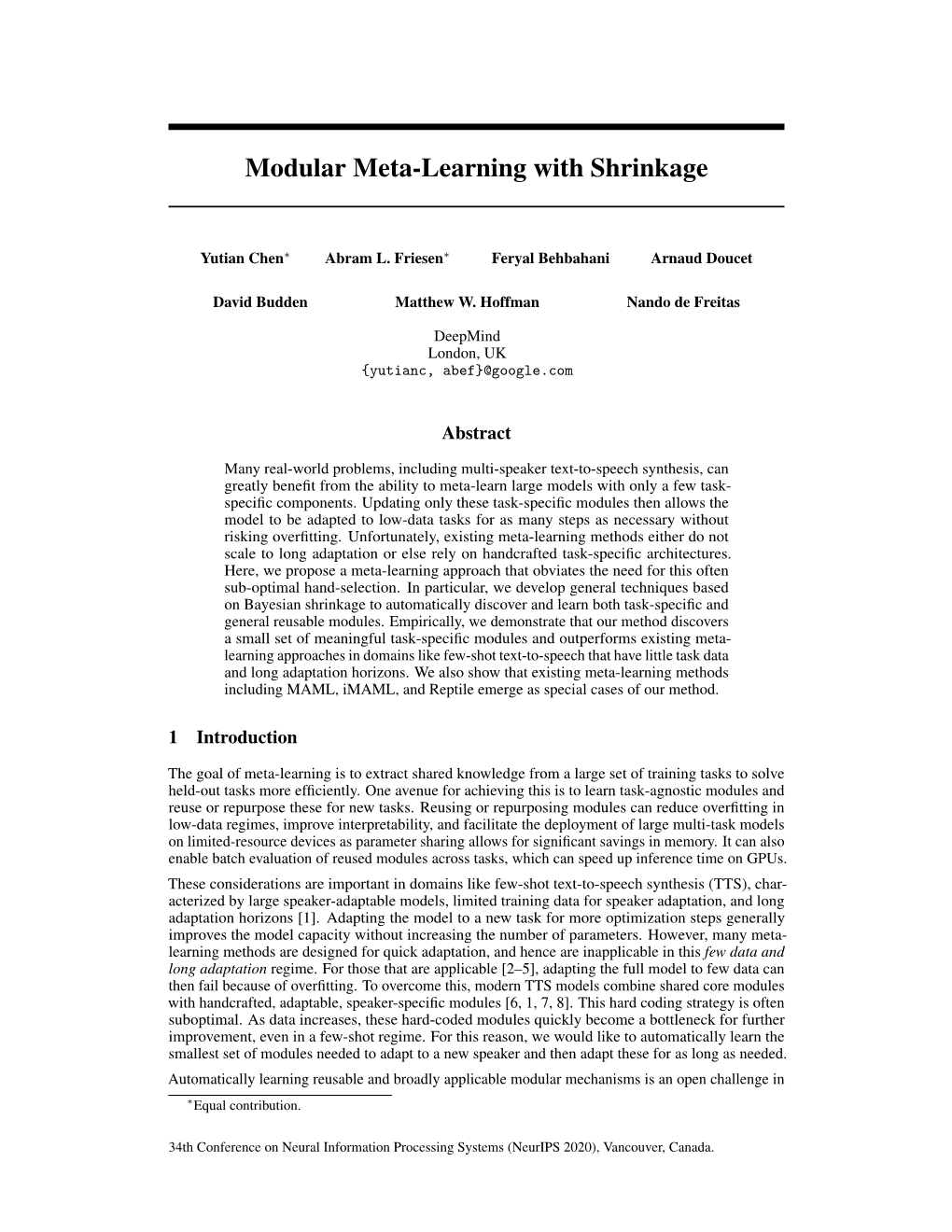 Modular Meta-Learning with Shrinkage