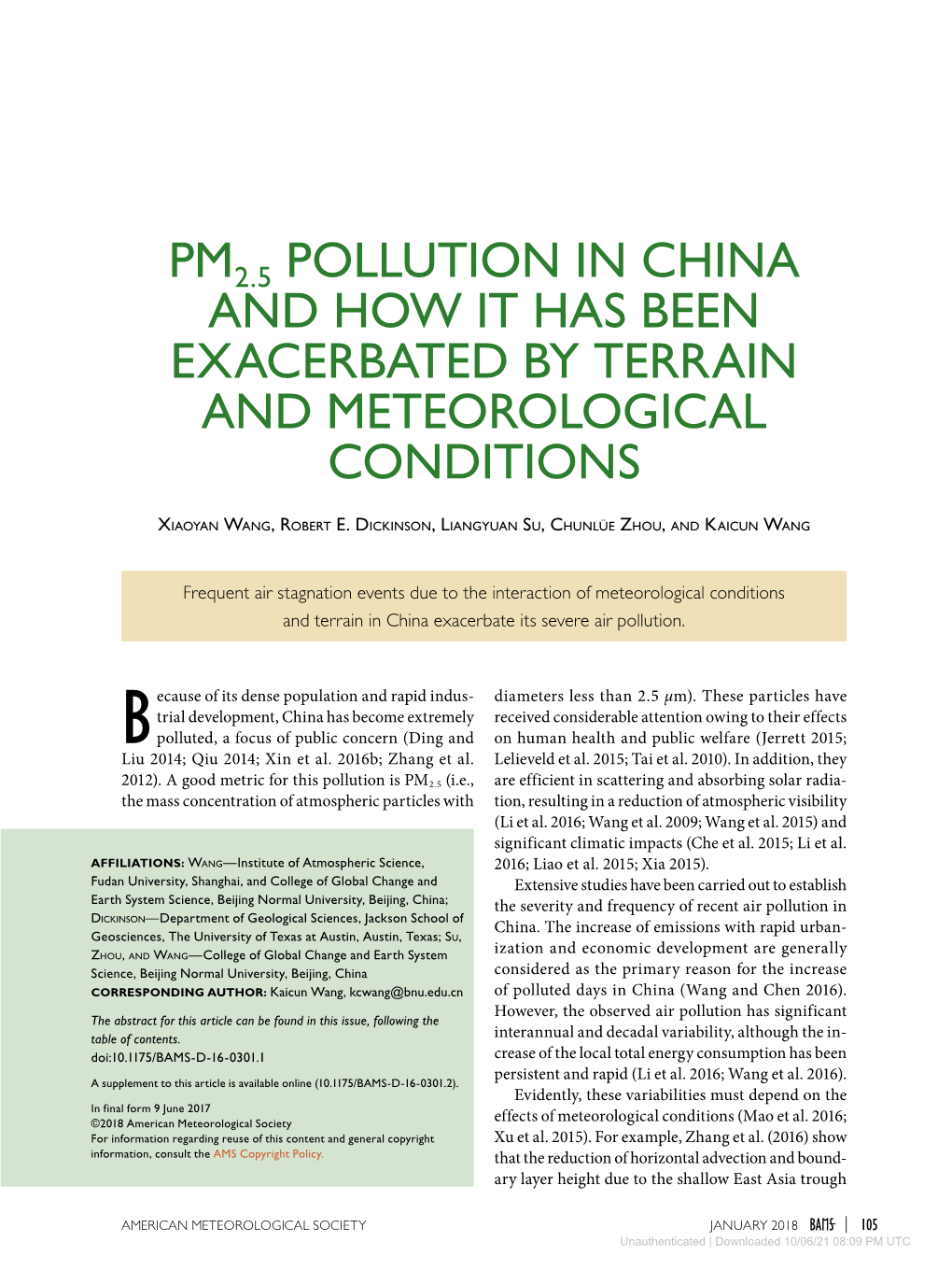 Pollution in China and How It Has Been Exacerbated by Terrain and Meteorological Conditions
