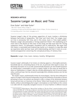 Susanne Langer on Music and Time.’ Estetika: the European Journal of Aesthetics LVIII/XIV, No