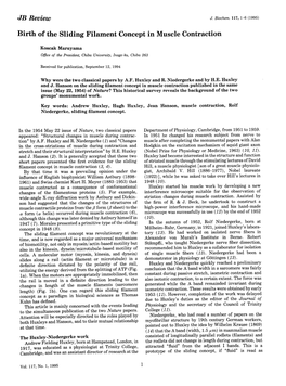 Birth of the Sliding Filament Concept in Muscle Contraction