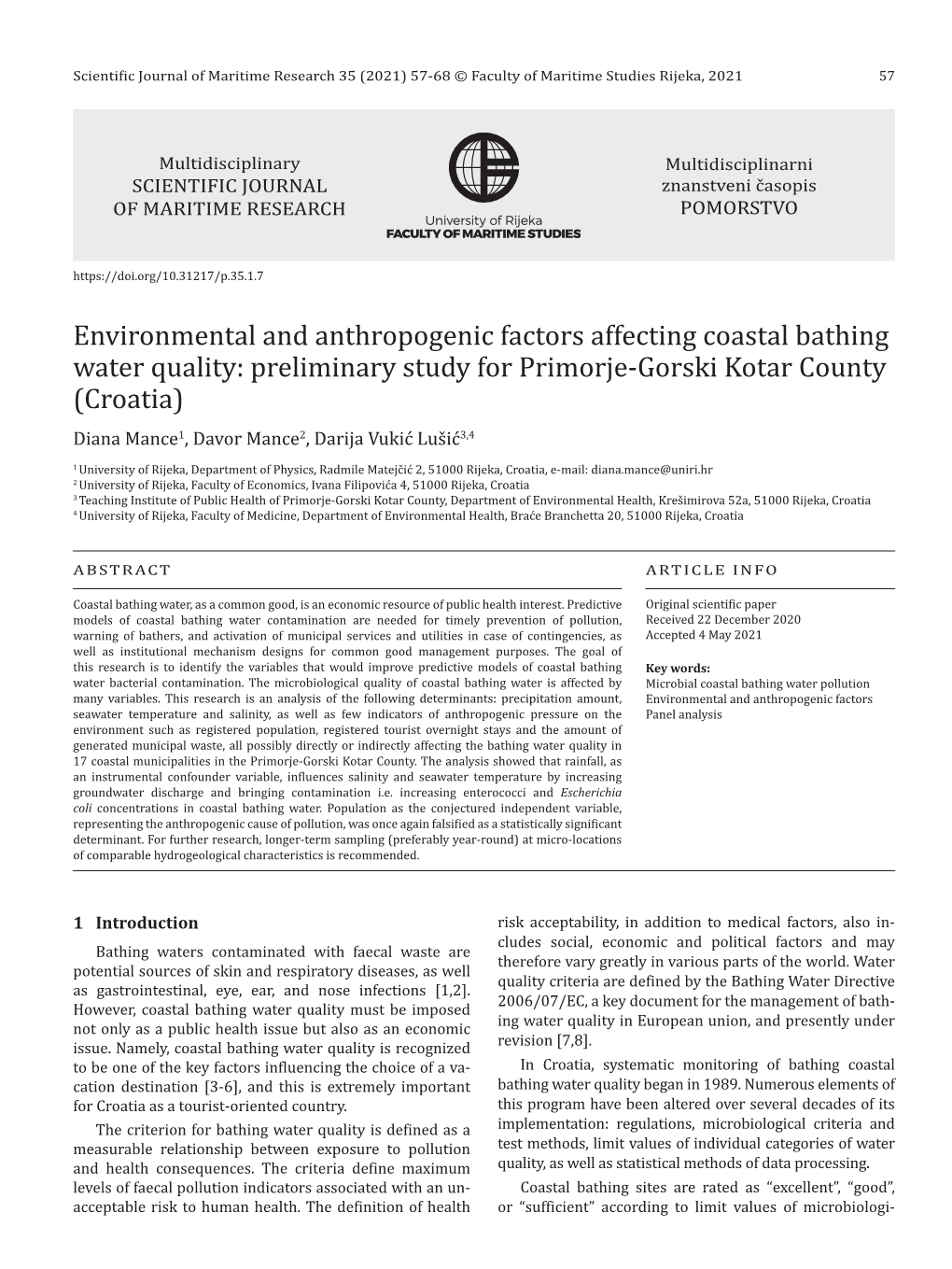 Environmental and Anthropogenic Factors Affecting Coastal Bathing
