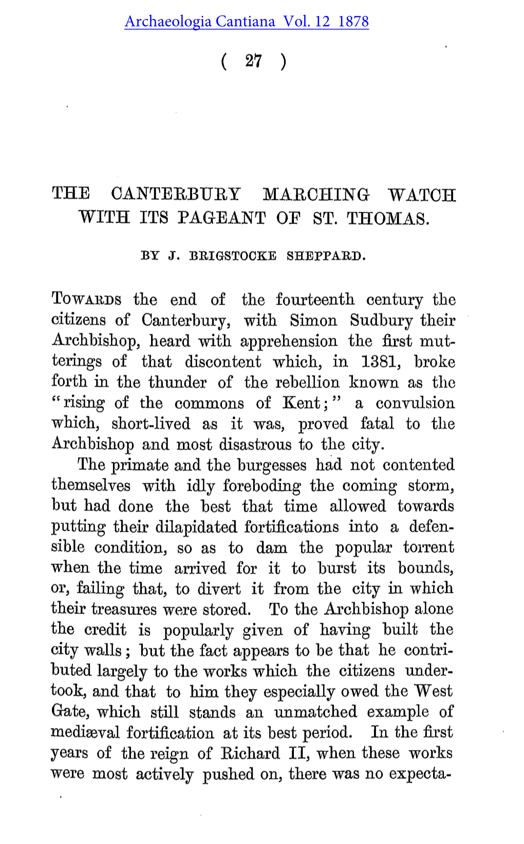 The Canterbury Marching Watch and Its Pageant of St Thomas