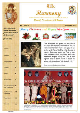 Harmony Indian Orthodox Church-Diocese of UK, EUROPE & AFRICA Monthly News Letter-UK Region