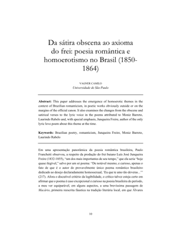 Da Sátira Obscena Ao Axioma Do Frei: Poesia Romântica E Homoerotismo No Brasil (1850- 1864)
