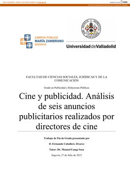 Cine Y Publicidad. Análisis De Seis Anuncios Publicitarios Realizados Por Directores De Cine