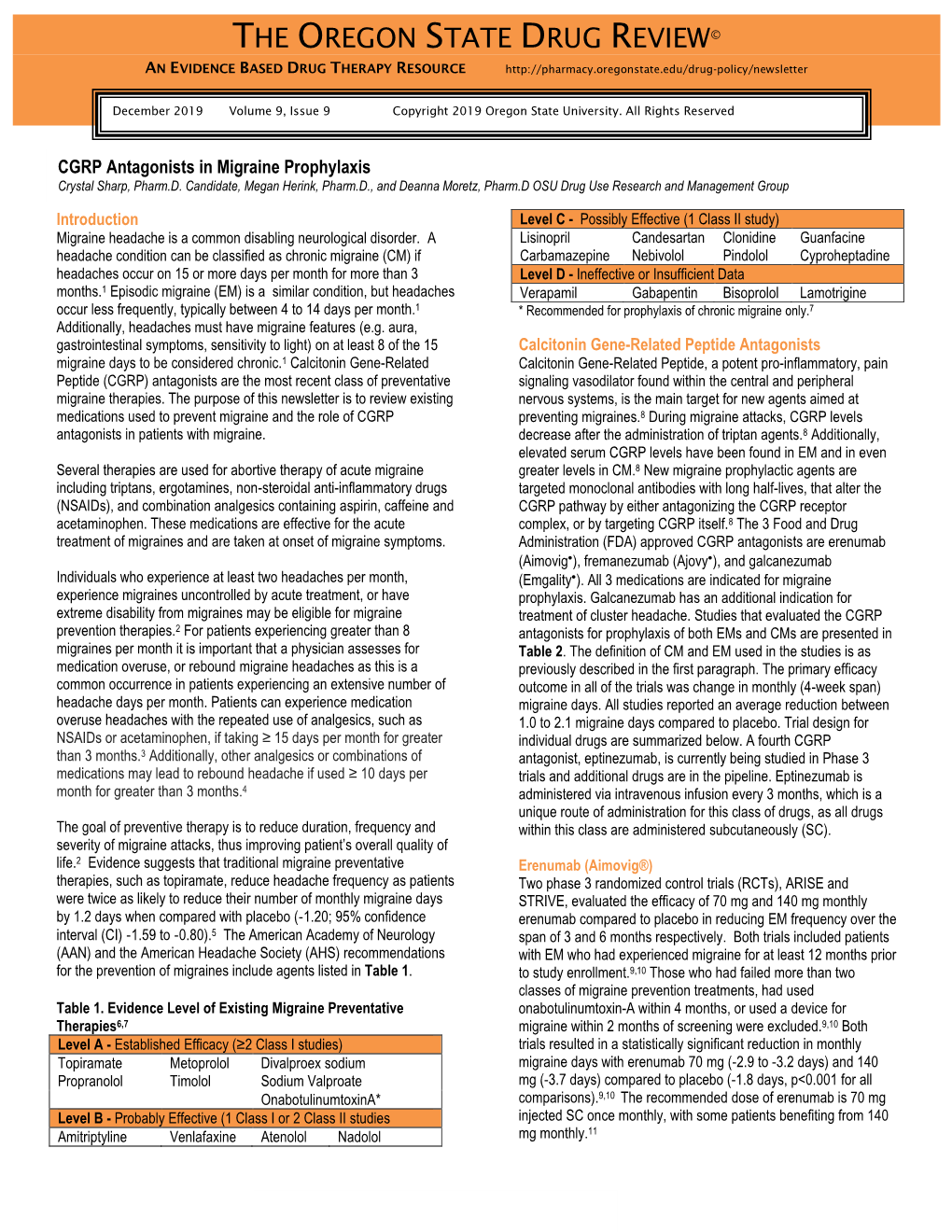 CGRP Antagonists in Migraine Prophylaxis Crystal Sharp, Pharm.D