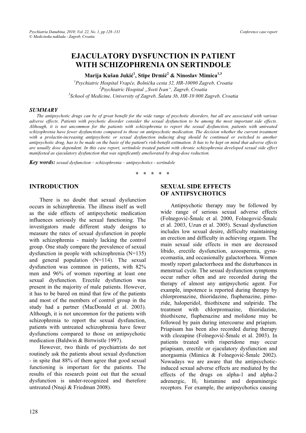 Ejaculatory Dysfunction in Patient with Schizophrenia