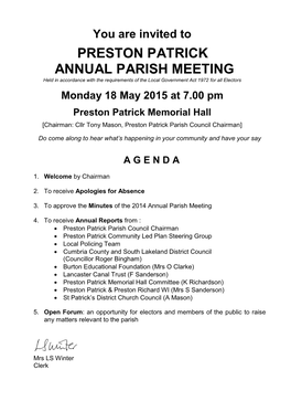 Preston Patrick Annual Parish Meeting