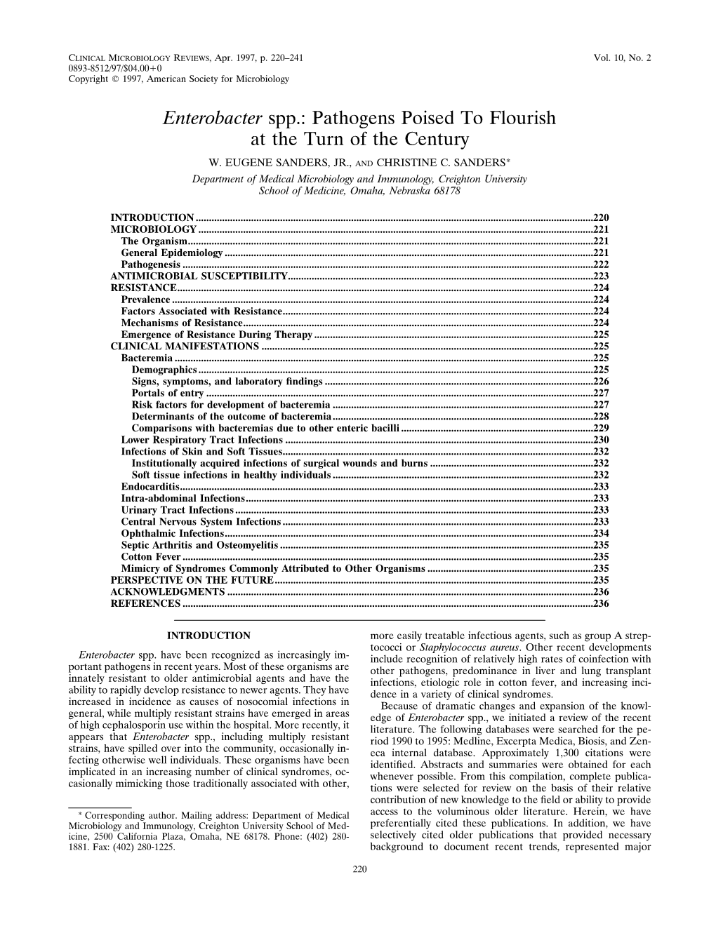 Enterobacter Spp.: Pathogens Poised to Flourish at the Turn of the Century