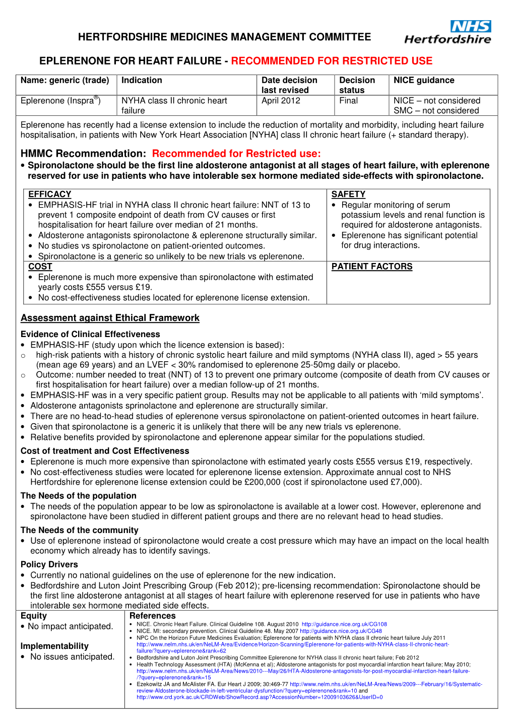 Eplerenone for NYHA Class II Heart Failure