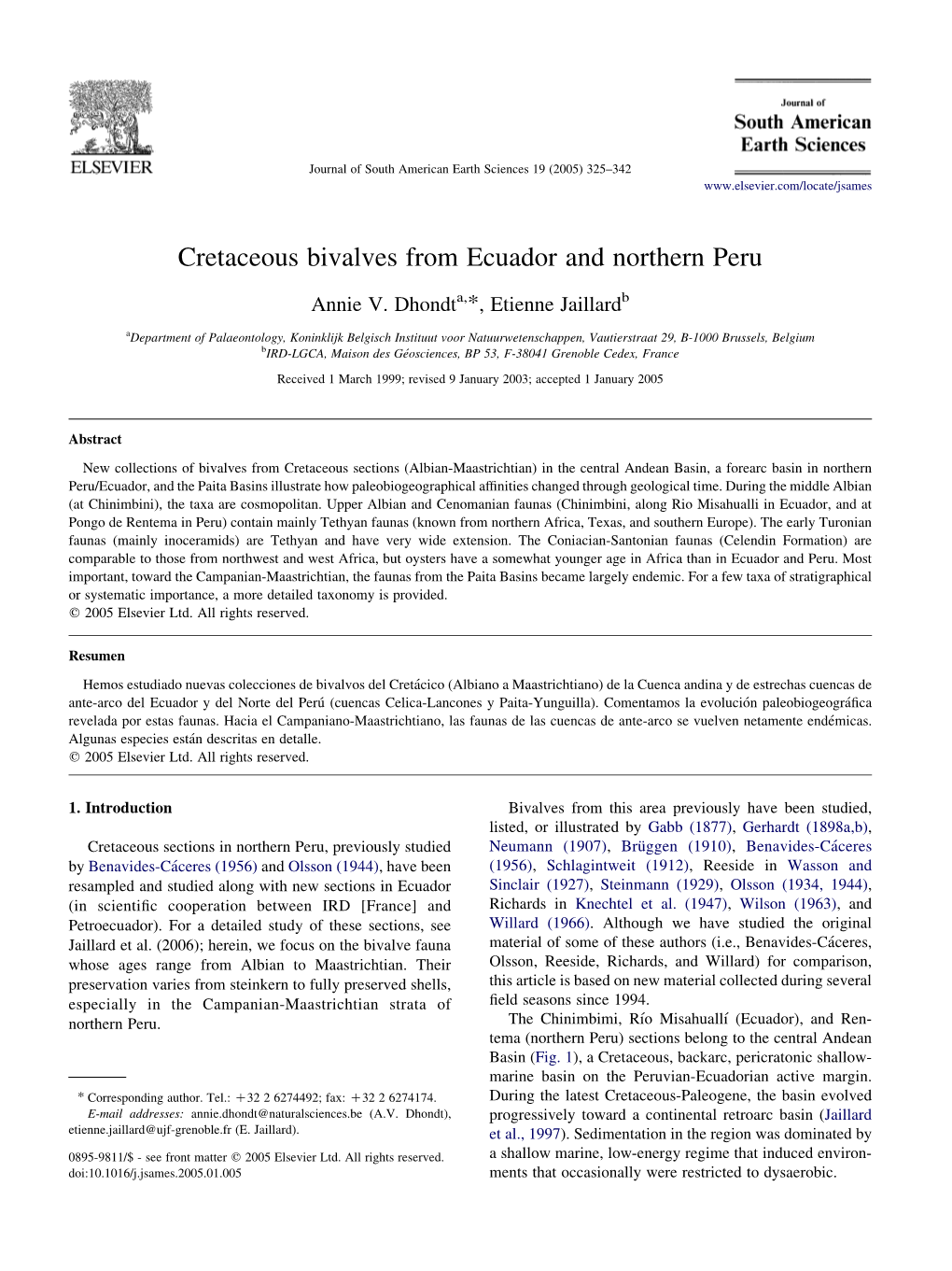 Cretaceous Bivalves from Ecuador and Northern Peru