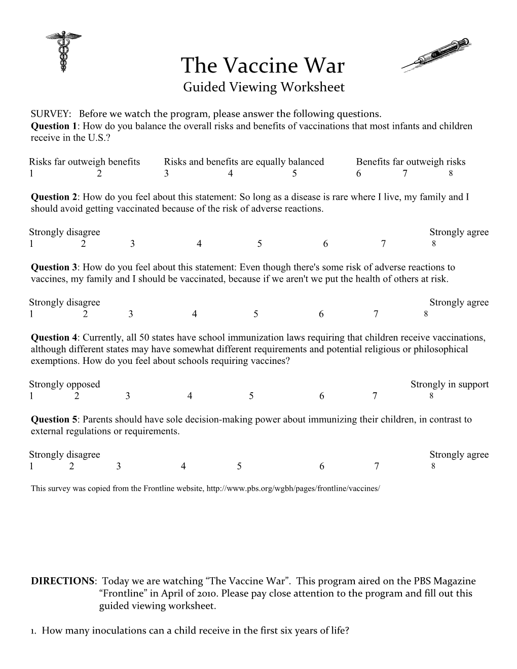 The Vaccine War Guided Viewing Worksheet