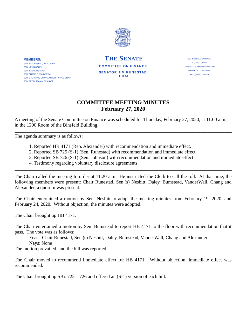 COMMITTEE MEETING MINUTES February 27, 2020