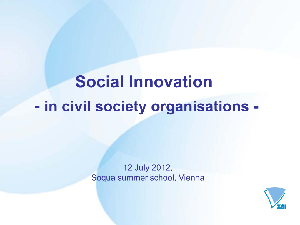 Social Innovation in Civil Society Organisations