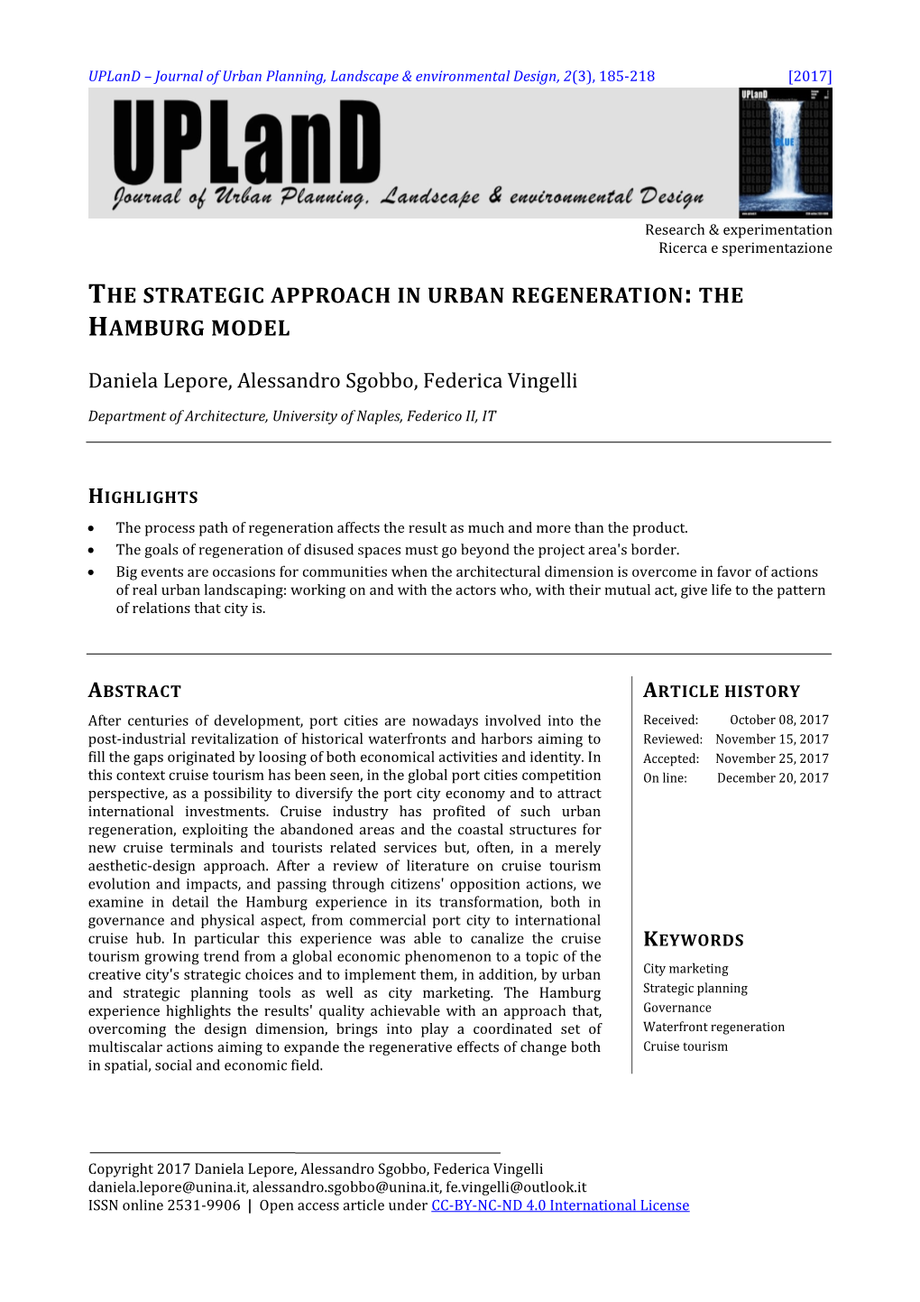 The Strategic Approach in Urban Regeneration: the Hamburg Model