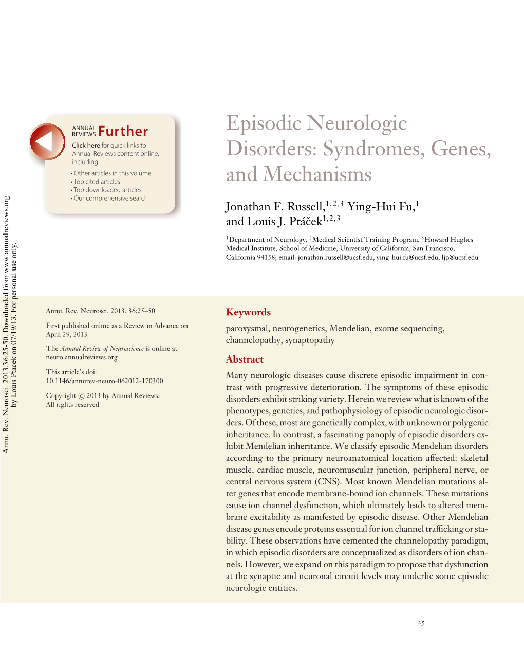 Episodic Neurologic Disorders: Syndromes, Genes, and Mechanisms