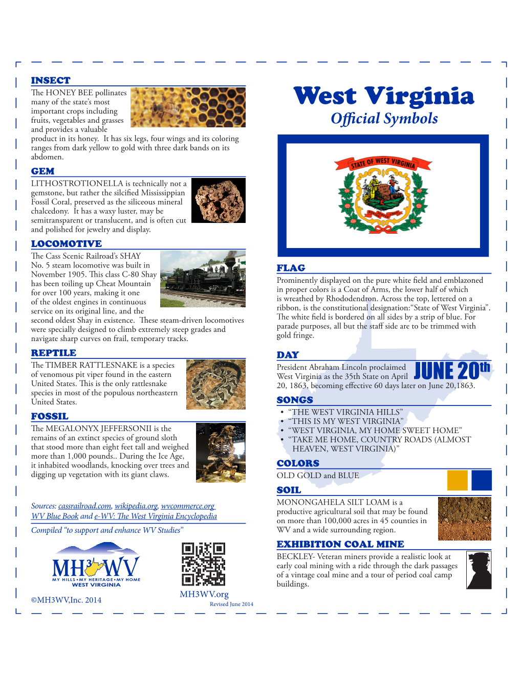 West Virginia Important Crops Including Fruits, Vegetables and Grasses Official Symbols and Provides a Valuable Product in Its Honey